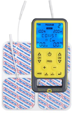 TensCare TENS DEPORTES – DISPOSITIVO TENS & EMS con 55 Programas – Reparación muscular, Entrenamiento y Alivio del Dolor – Ideal para Deportes y Fitness