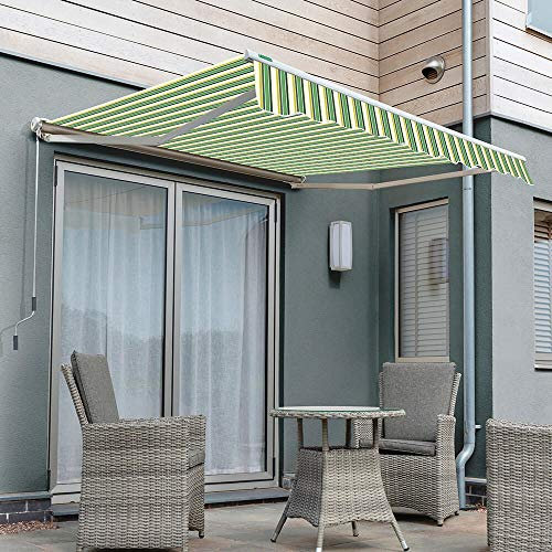 Primrose 2.0m x 1.5m Manual Awning Half Cassette DIY Patio Awning Gazebo Canopy Waterproof UV Protection Complete with Fittings and Winder Handle (Green Stripe)