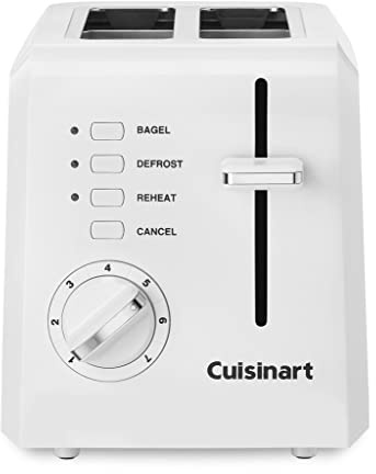 Cuisinart CPT-122 2-Slice Compact Plastic Toaster, Slots for Bagels & Bread, 7 Shade Settings, Cancel/Defrost/Reheat Functions, Removable Crumb Tray, Small Kitchen Appliance for Home & Office, White