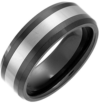 Theia Anillo de Bodas para Caballeros de 8mm de Tungsteno y Cerámica, Altamente Pulido - Tamaño 13.5