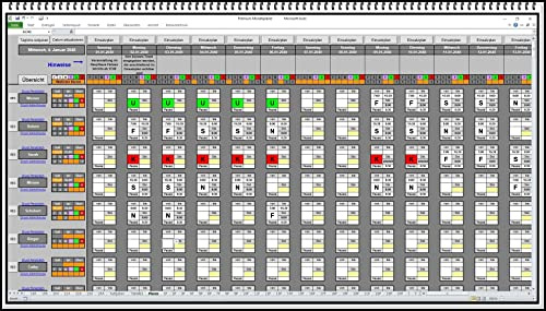 Elektronischer digitaler Dienstplaner Monatsplan Schichtplaner Einsatzplan Excel Software mit persönlichem Dienstplan und Lohnabrechnung