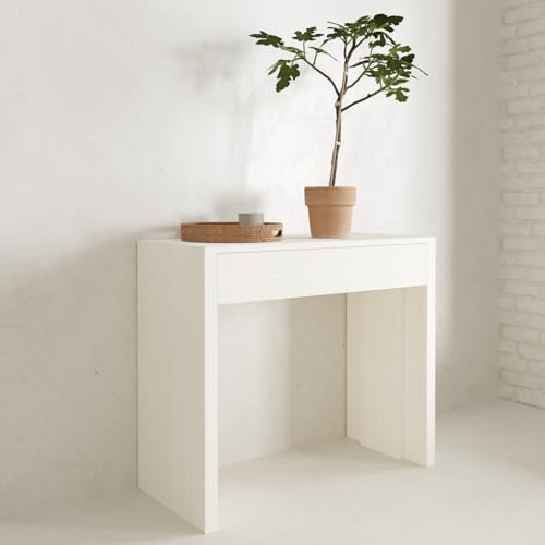 VE.CA-ITALY TAVOLO CONSOLLE ALLUNGABILE GIOVE FINO A 290 CM, IN DIVERSE COLORAZIONI LEGNO, ARREDO CUCINA E CASA DESIGN (Bianco larice)