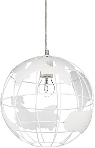 Relaxdays Hängeleuchte Kugel, Pendelleuchte im Globus Design, höhenverstellbare Deckenlampe aus Metall, Ø 30 cm, weiß