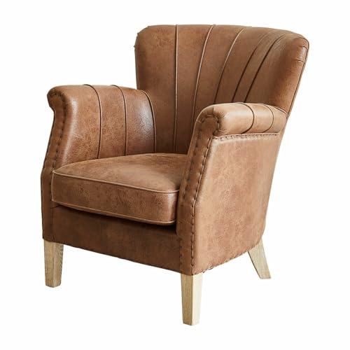 Loberon Sessel Bartley, braun | klassisches Design, edler Antik-Look, von Hand angebrachte Zierknöpfe, Sitzmöbel, Eschenholz, Schweinsleder