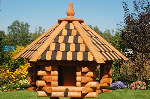 Deko-Shop-Hannusch Vogelhaus XXL, Futterhaus 65 x 50 cm imprägniert, Holzschindeldach in braun-schwarz, mit oder ohne Vogelhausständer, V15XXL (ohne Einbeinständer)