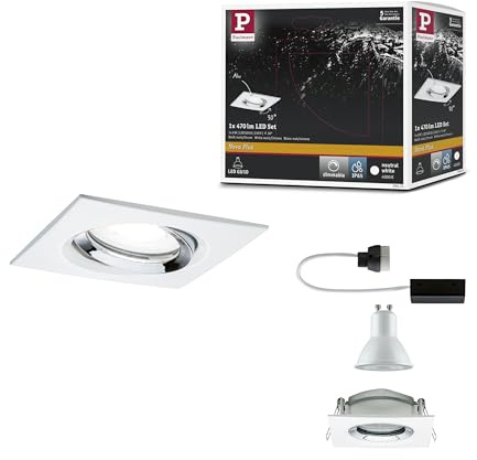 Paulmann 93674 Nova Plus LED Einbauleuchte IP65 eckig schwenkbar 6W dimmbar Einbaustrahler GU10 Weiß matt, Chrom Spot Alu Zink Einbaulampe 4000K