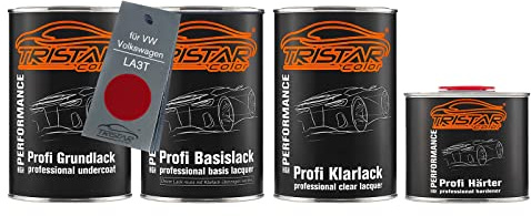 TRISTARcolor Autolack Set Dose spritzfertig für VW/Volkswagen LA3T Wild Cherry Red Metallic Grundlack + Basislack + 2K Klarlack 3,5L