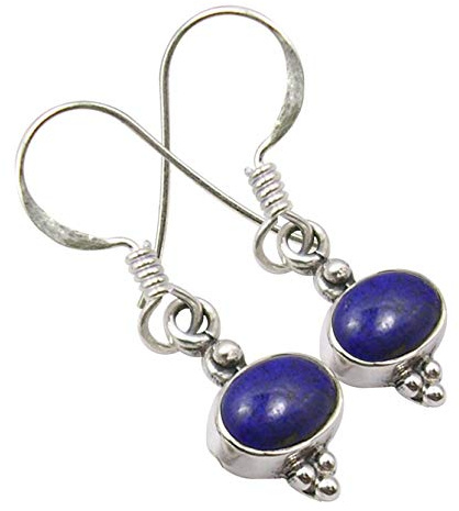 SilverStarJewel 5 x 7 mm Lapislazuli Ohrringe im antiken Stil 2,8 cm 925 Bijoux aus reinem Silber Gedenktag Websites