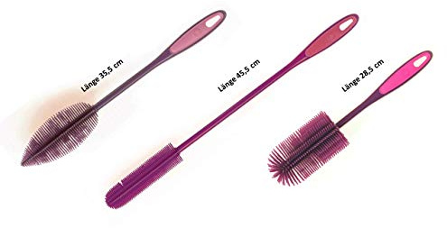 Kochblume Flaschenbürste 36cm & Flaschenbürste Slim & Silikon Spülbürste Rund 3er Set | Premium-Silikon | Hitzbeständig | Spülmaschinenfest | Für Trinkflaschen, Thermoskannen & Gläser | Farbe: lila