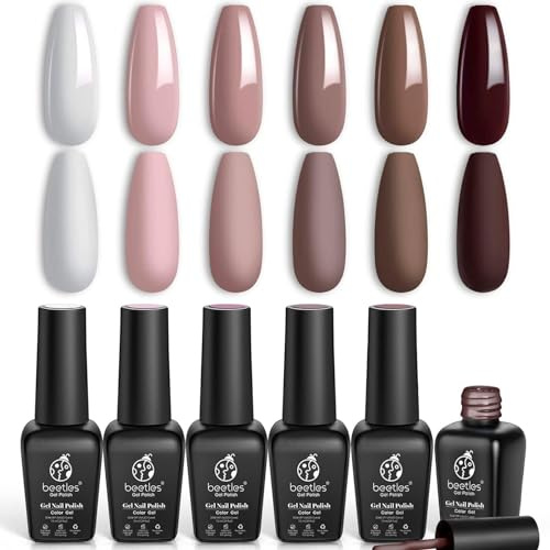 Beetles Autumn Gel Nail Polish - Coffee Café Chocolate Brown Neutral Beige | Black White Colour Nail Art Design Soak Off Gel DIY Manicure Kit Beauty Gift for Women