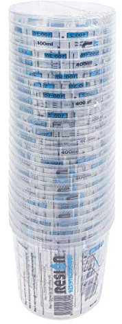 RESION 25 vasos mezcladores de pintura | 400 ml | color, epoxi, poliéster | con relación de mezcla clara en la taza medidora