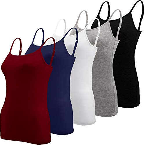 BQTQ 5 Pièces Camisole Femme Débardeurs à Bretelles Réglables Camisole Top pour Femme et Fille, Noir, Blanc, Gris, Rouge Foncé, Marine, XL