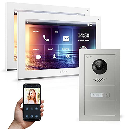 Goliath Hybrid | IP | Full-HD Video Türsprechanlage | App | 1-Fam | 2 x Full-Touchscreen 10 | Aluminium Unterputz Türstation | + Blanko Modul | 180° Ultra-Weitwinkel | AV-IPS-501