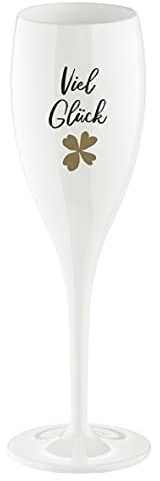 Koziol Glas mit Spruch CHEERS No. 1, bruchsicheres und stoßfestes Sektglas, aus thermoplastischem Material, isoliert 4x besser als Glas, 100 ml, 1 Stück