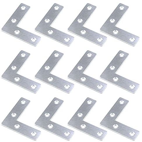 MY MIRONEY 2 x 2 Flat L Shape Repair Bracket Stainless Steel Angle Plate Corner Brace Brackets Mending Repair Plates Brackets Pack of 12