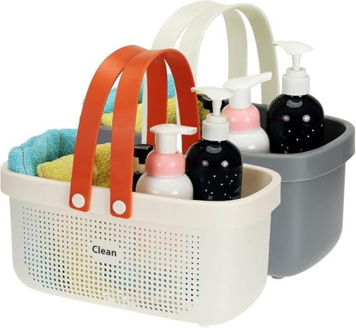 SOUJOY 2 Pack Shower Caddy Basket, Portable Plastic Basket with Handles, Shower Caddy Storage Organizer for Shampoo, Conditioner, Lotion, Bathroom, College Dorm and Kitchen