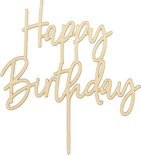 Cake Topper Happy Birthday aus Holz – Tortenstecker Geburtstag, Kuchenaufstecker & Kuchendeko für Geburtstagskuchen, Geburtstagsparty, Kindergeburtstag, Junge Mädchen Erwachsene, Made in EU, 15x16cm