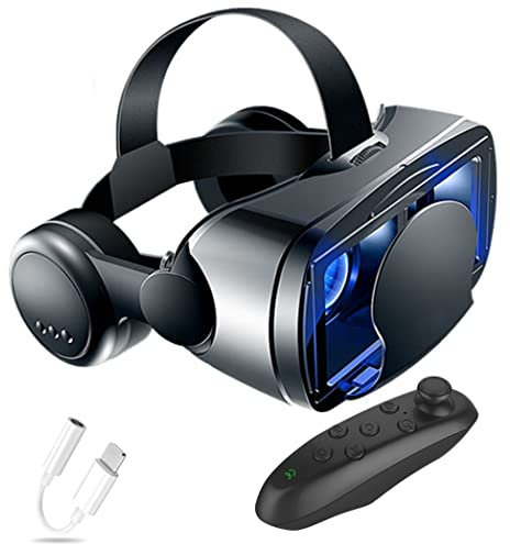 JYMYGS Gafas de Realidad Virtual, 3D VR Gafas con Controlador Bluetooth para Juegos Visión Panorámico VR Glasses para iPhone 13 Pro Max/13 Pro/13/12/11, para Samsung Galaxy S21, Huawei, Xiaomi