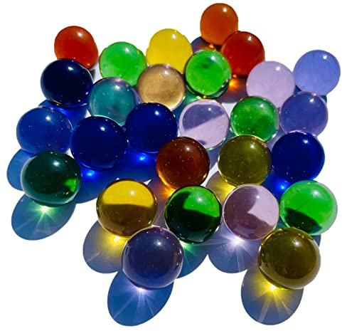 FAIRY TAIL & GLITZER FEE 24 Kristallkugeln Durchsichtig Kristallglas Grün Gelb Braun Blau Lila Rosa 16mm Murmel Murmeln Kugeln Glas Dekokugeln