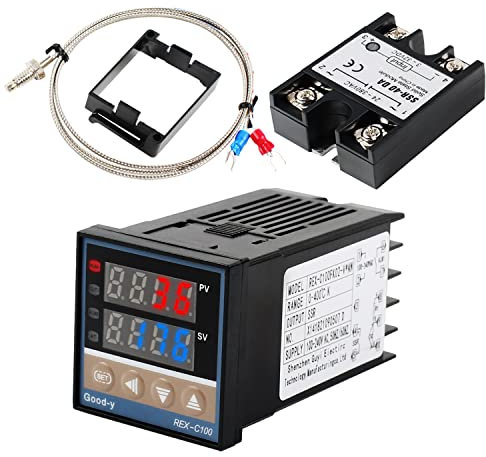 STEEIRO Digital Temperaturregler Kit REX-C100 LED PID-Temperaturregle Thermostat mit K-Typ Thermoelement Sensoreingangsrelais SSR-Ausgang (0-400 ℃)