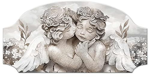 Lupia - Quadro Moderno Capezzale Angels in Flowers Mix Fashion Table Angeli, Pannello in Fibra di Legno, su tavola Lavorata, 50x100 cm