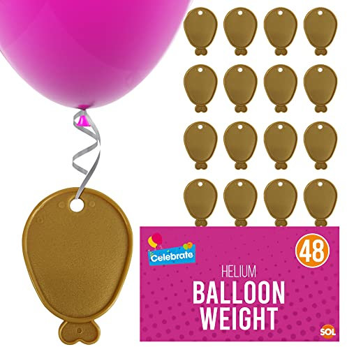 SOL 48pk Helium Balloon Weights - Gold Plastic Party Accessories - Perfect for Securing Balloons at Birthdays, Weddings, New Year - Heavy Duty 205g Weights for Decorations and Large Celebrations