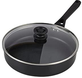 Ninja ZEROSTICK Classic Cookware 26cm Sauté Pan, Non-Stick, Long Lasting Aluminium Sauté Pan, Induction Compatible, Oven Safe to 180°C, Glass Lid, Black CW50126UK