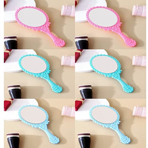KALUROIL 6 PCS Specchio a Mano Vintage Con Manico - Portatile per Capelli (Rosa, Verde, Blu)