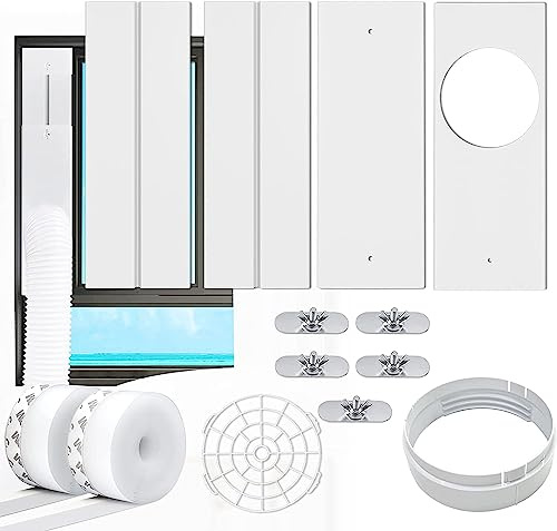 LINGKY Fensterabdichtung für Mobile klimageräte, 4 Stück Verstellbare Klimaanlage Fensterabdichtung Platte (bis 152cm) für Abluftschlauch mit Ø15cm, für Schiebetür&Balkontür, mit Fenster Adapter