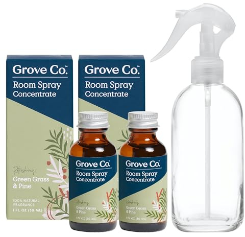 Grove Co. Liquid Air Freshener Refills (2 x 1oz) + Room Spray Glass Bottle, STARGAZING Room Fragrance - 100% Natural Eucalyptus, Juniper & Orange Fragrance