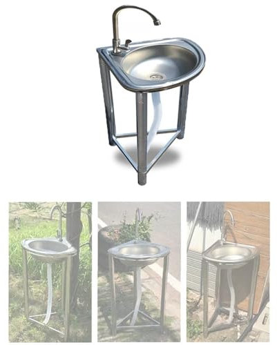 NILZA Lavabo d'angle Autoportant Evier Cuisine, Évier en Acier Inoxydable Evier Exterieur, Évier INOX avec Support, Évier De Jardin Vasque d'angle pour Salle De Bain (Size : Cold)
