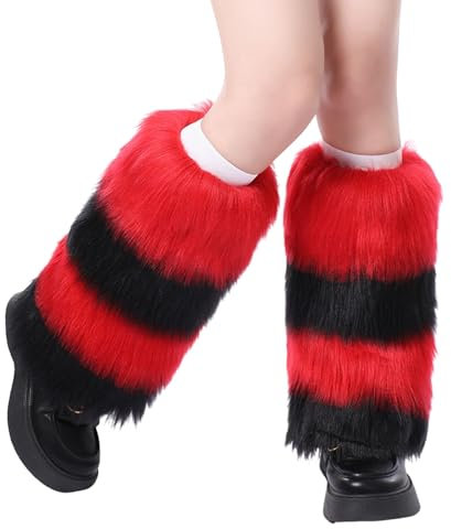 Beinwärmer Damen Mädchen Beinstulpen Kunstfell Stiefelstulpen Weiche Warme Strümpfe Beinlinge Plüsch Stiefelsocken Winter Kältschutz Stulpen Socken Halloween Weihnachten Mottoparty Kostümzubehör