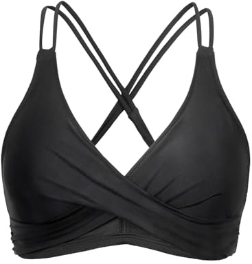 Holipick Black Twist Front Bikini Tops for Women - Push Up Bathing Suit Top Padded Swimsuit Top M