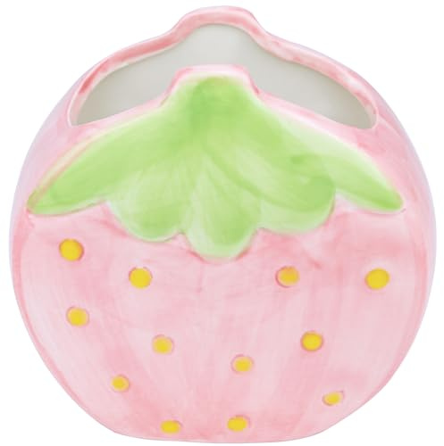 Busnos Pinselhalter Cute Stiftehalter Rosa Boho Style Erdbeere Zimmer Deko Kawaii Geschenk für Frauen Geburtstag Pen Holder Schreibtisch Stifte Organizer Büro Aesthetic Make Up Organizer Für Mädchen