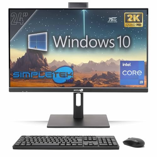 SIMPLETEK - All in One PC 24 2K 75Hz Core i9 GTX 1660 6GB GDDR6 | Windows 10 Pro | 16GB RAM - SSD 480GB | Computer Tutto in Uno VESA Webcam Built-in