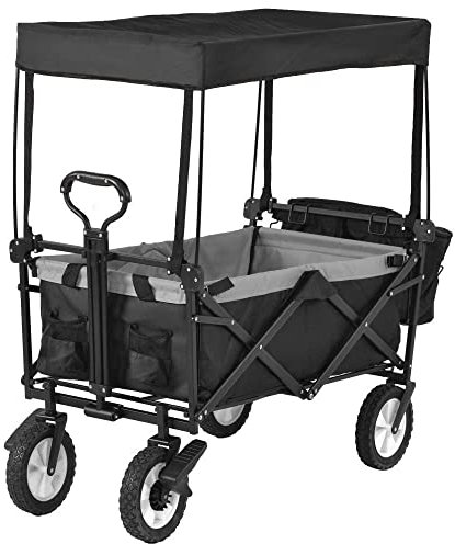Klappbarer Wagen, Trolley-Karren, tragbarer Gartenwagen mit 4 Rädern, abnehmbarem Baldachin, zusammenklappbarer Gartenwagen, Ziehwagen, Handwagen