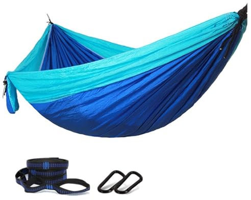 Camping Hängematten Doppelte Camping-Hängematte, tragbare Baumgurt-Hängematte, 210T-Nylon-Reisehängematte, leichte Fallschirm-Hängematte Hängematte Outdoor(Color:Light Blue and Blue)