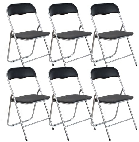 THE SECRET HOME – Pack de 6 Sillas Plegables de PVC y Metal – Alto. 80 cm x Ancho. 45 cm – Asiento Auxiliar para el Hogar - Silla con Patas Antideslizantes - Color Negro