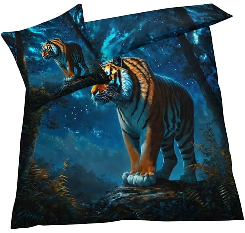 YELDAN Bettwäsche Tiger 140x200 - Bettbezug Tiere, Bettwäsche-Sets 2 teilig, Weich & Atmungsaktiv Mikrofaser Wendebettwäsche und 1 Kissenbezug 80x80 mit Umschlag