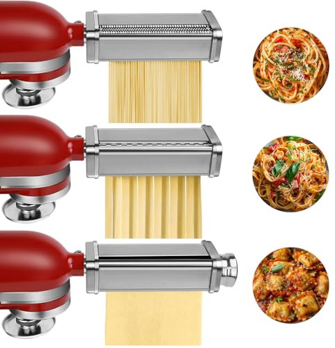 Pasta Maker Attachments Set for KitchenAid Stand Mixers Included Pasta Sheet Roller, Spaghetti Cutter, Fettuccine Cutter Maker Accessories