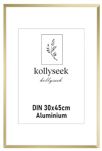 kollyseek Photo Frame Aluminum 30x45cm Metal Poster Frame with Shatterproof Acrylic Glass 12x18in Modern Display Picture Frame with Mount for Table Top/Wall Mounting (Gold)