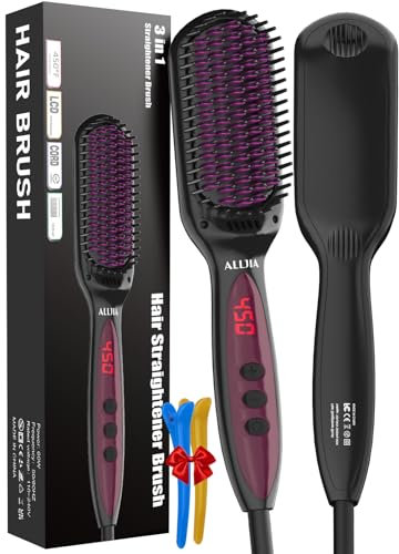 Hair Straightener Brush for Women Morning Styling, 30s Quick Heated Hot Straightening Brushes,12 Temp(120℃-230℃), Dual Voltage, Anti-Scald, Humidity-Resistant
