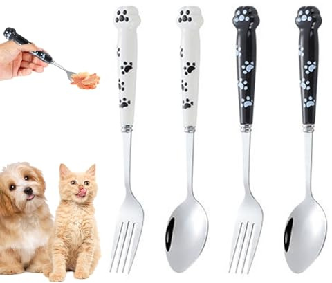 GETFACAI 2-Piece Dog Food Set - 2 Forks, 1 Spoon, Stainless Steel for Cats & Dogs