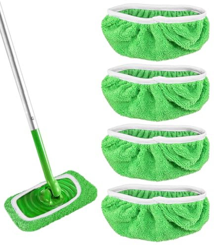 TIDEVAN Juego de 4 paños reutilizables para Swiffer Sweeper Mop para paños de suelo Swiffer, paños de microfibra, húmedos y secos, universales, para la limpieza de superficies