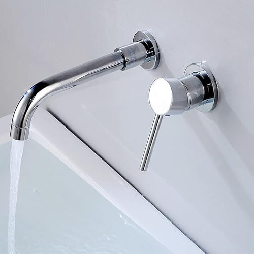 WVRWFDLW Copper Hidden Wall Mounted Mixer Tap Bathroom Basin Faucet Sink Faucet Swivel Wall Spout Single Handle Concealed Faucet Kitchen(Cromo)