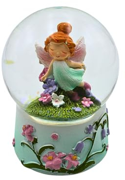 Dekohelden24 Schneekugel, Schüttelkugel, Fabelwesen - Schneekugel, Schneekugel mit Blumenmädchen, Elfenkugel mit Blumen, Feenkugel zum Schütteln mit bunten Glitter und Blumen, L/B/H 6 x 6 x 9 cm.