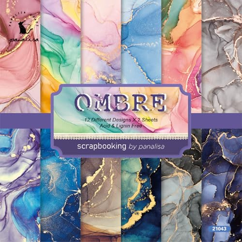 24 Sheets Scrapbook Paper,Marble Pattern Bronzing Scrap Book Cardstock Pads Scrapbooking Supplies,Decoupage Paper Decorative Craft for DIY Journaling Supplies (B)