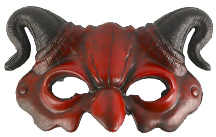 Laroal Halloween Halbmaske mit Hörnern für Erwachsene, Horror-Dämonen-Kostüm, Cosplay-Kopfschmuck, Karnevalsparty-Zubehör, rote Maske aus PU-Schaum