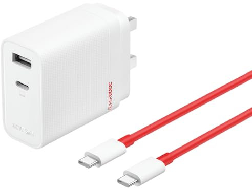 OnePlus SUPERVOOC 80W Fast Charger, Dual Ports GaN Power Adapter with Type-C Flash Cable, Compatible with OnePlus 15/15R/13/13R/Nord5/CE5