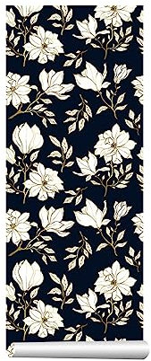 CSXMONEY 1 rouleau de papier peint floral noir et blanc, papier peint vintage, papier peint autocollant décoratif, pour salon, chambre à coucher (B)
